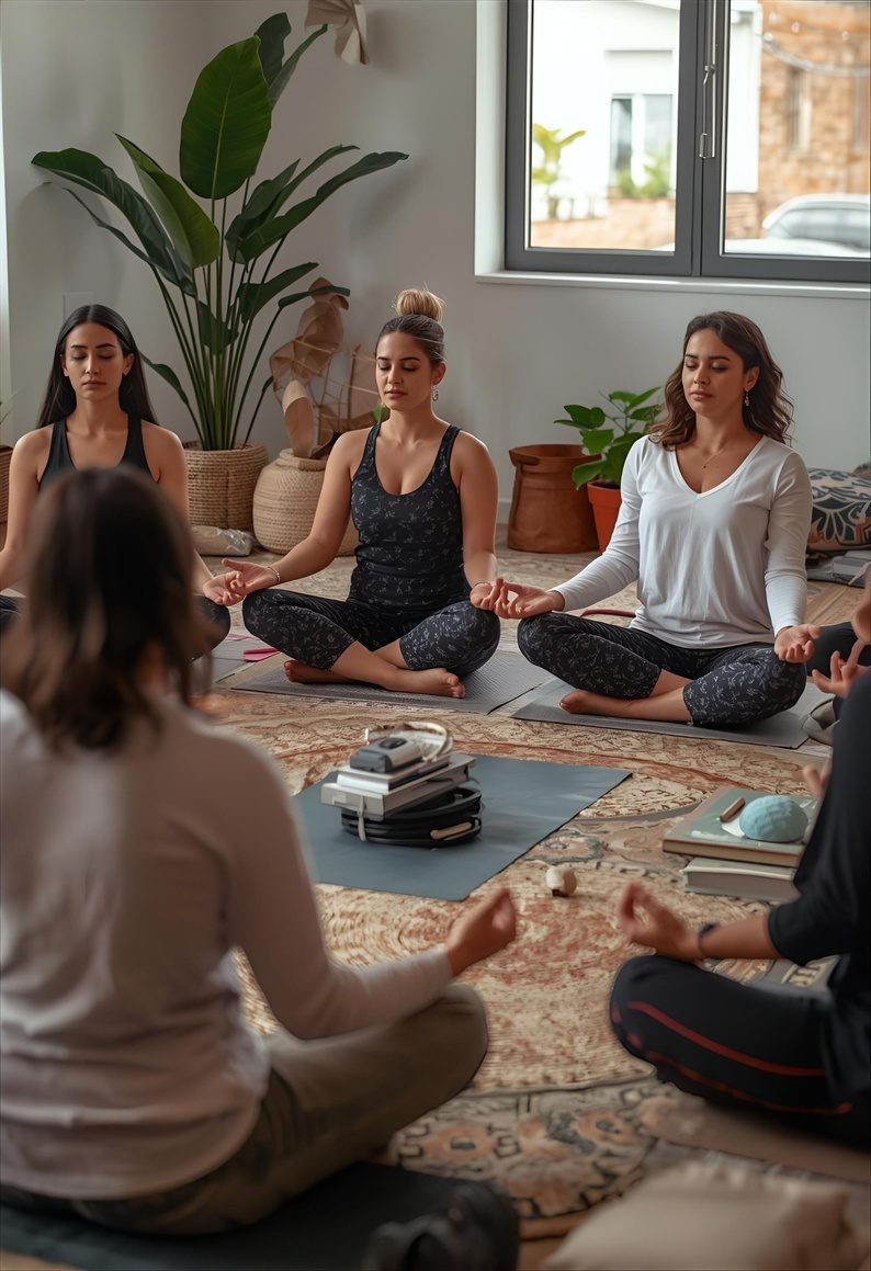 Grupo de mujeres meditando